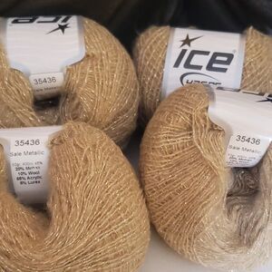 NEW Ice yarns metallic lurex @ 445 yds 4 skeins Golden color knit crochet